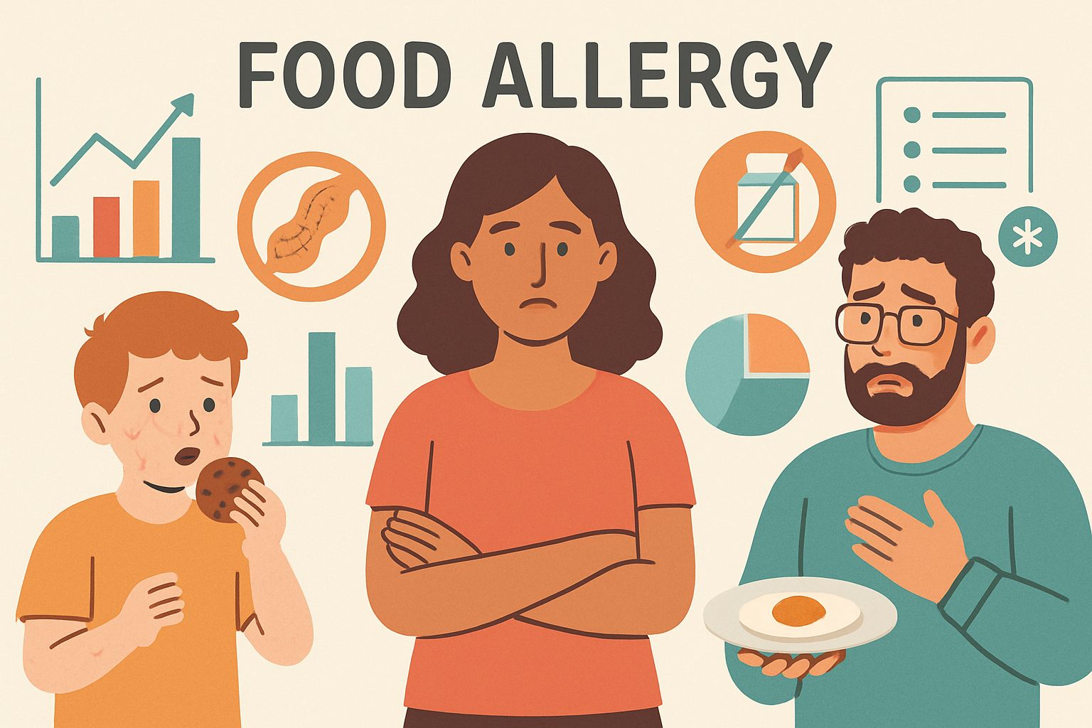 digitalart a picture representing food allergy patients kid and adults with graphs and charts-1